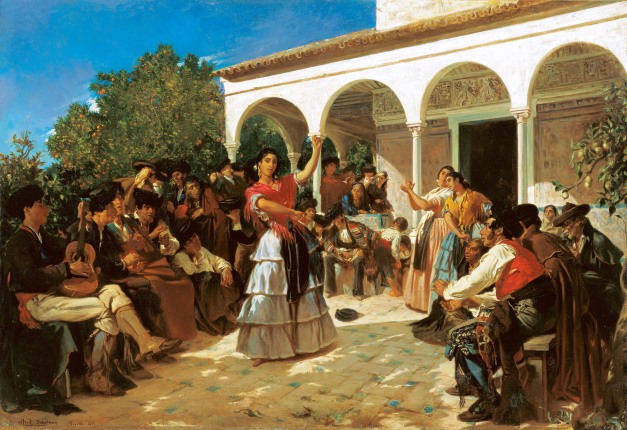 Alfred_Dehodencq_A Gypsy Dance in the Gardens of the Alcázar, in front of Charles V Pavilion, 1851
