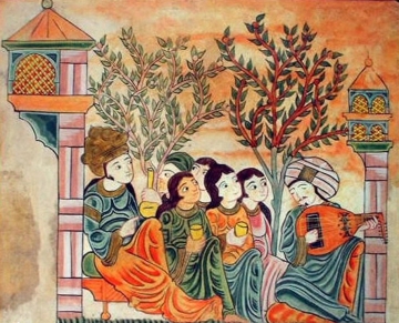 Bayad plays the oud to The Lady. from the Riyad & Bayad, Arabic tale